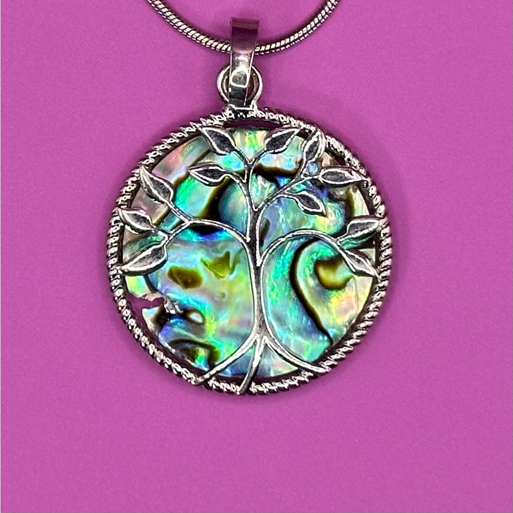 Beautiful Natural Shell Tree Of Life. Pendant on 24” stainless steel chain